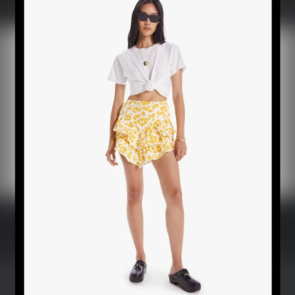 MOTHER, The Ruffle Leopard Mini Skirt, Yellow and White, Size 30 - Picture 16 of 16
